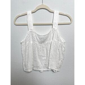 White Eyelet Lace Crop Tank Top Cottagecore Boho Button Back Cotton Soft Girl